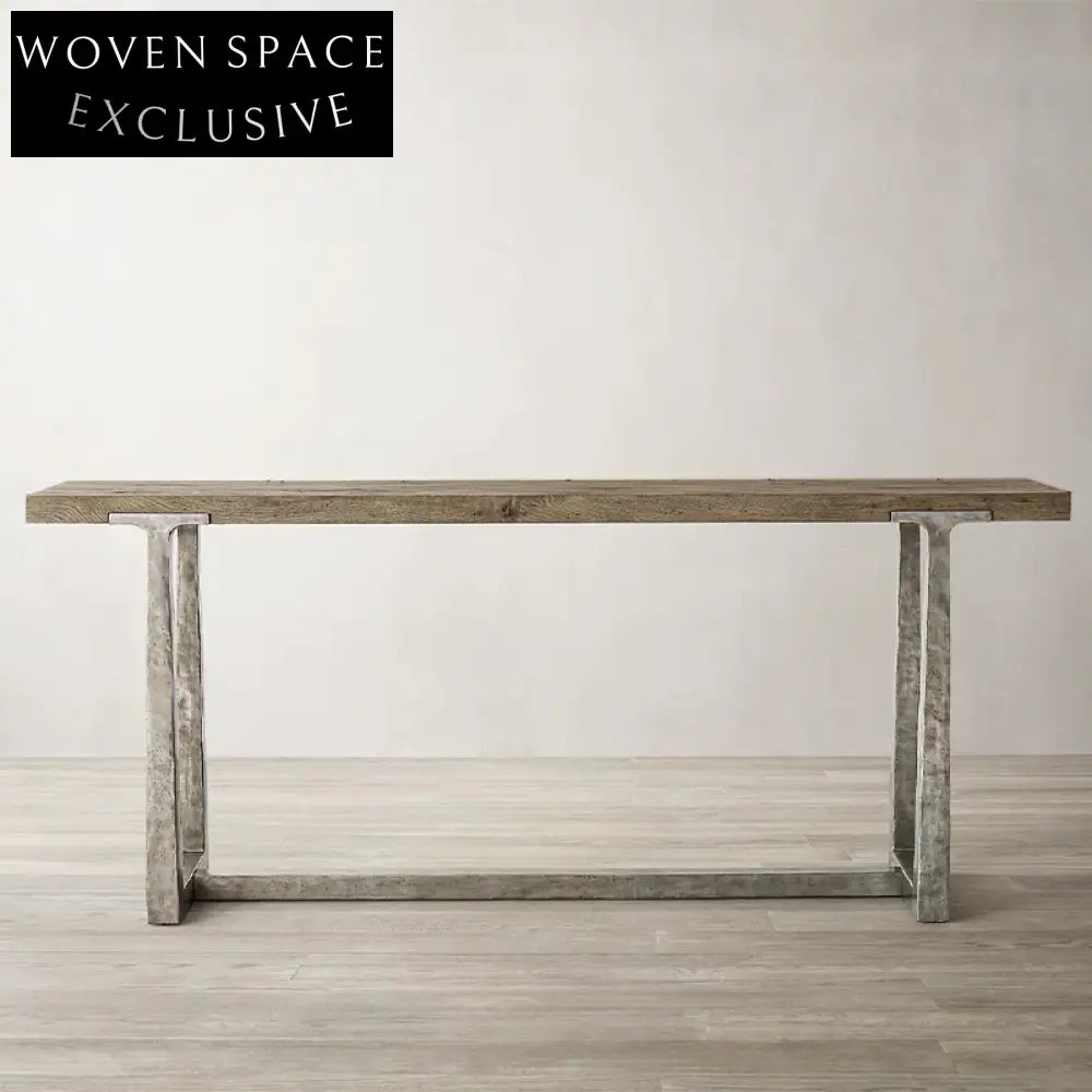 Modern Minimalist Solid Oak Wood Top Metal Legs Versatile Console Table