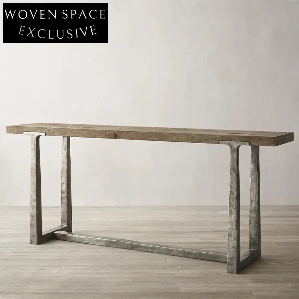 Modern Minimalist Solid Oak Wood Top Metal Legs Versatile Console Table