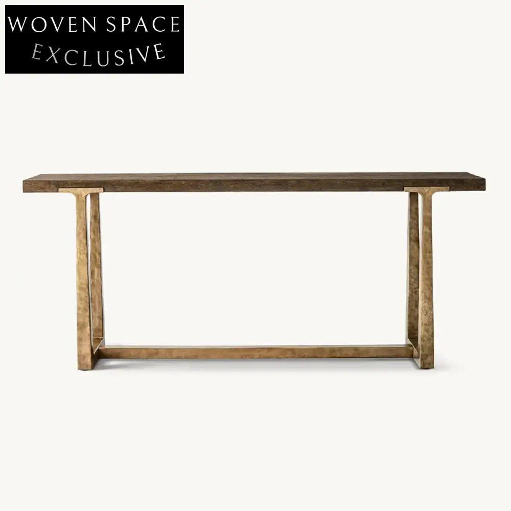 Modern Minimalist Solid Oak Wood Top Metal Legs Versatile Console Table