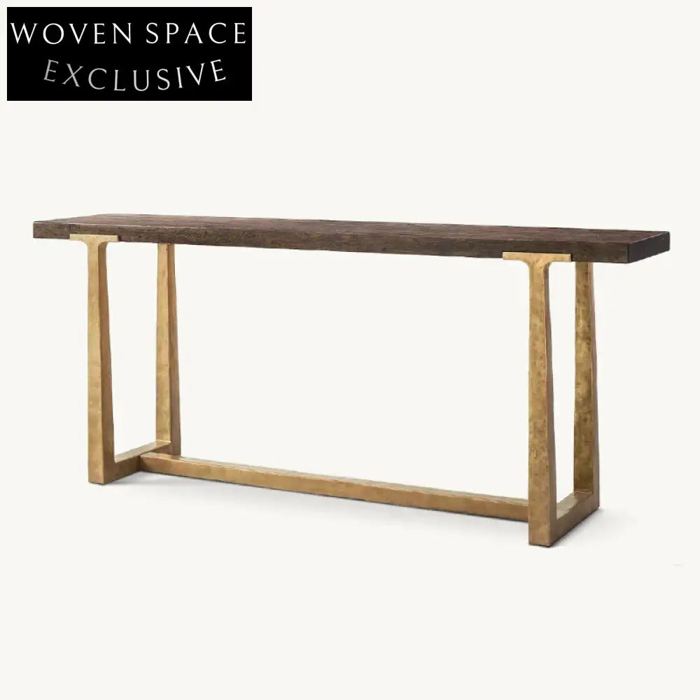 Modern Minimalist Solid Oak Wood Top Metal Legs Versatile Console Table