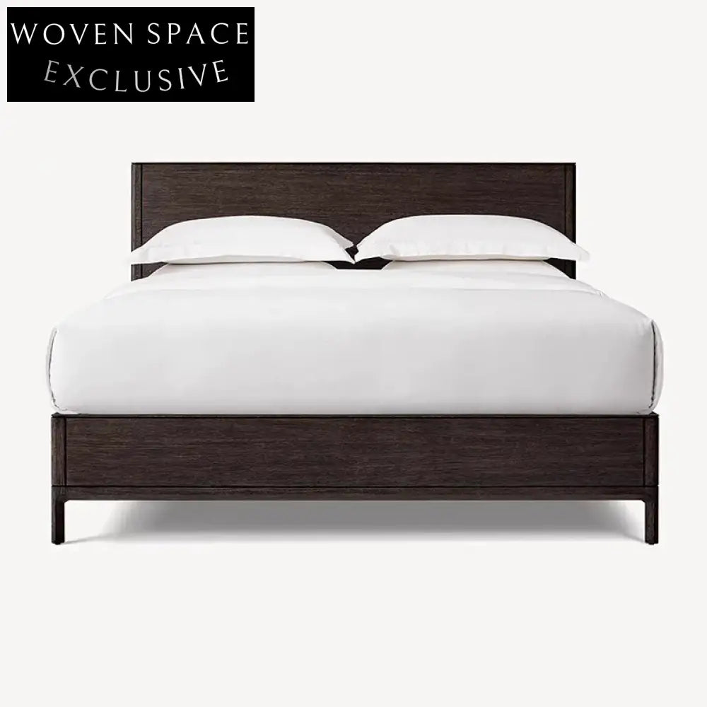 Modern Minimalist Solid Oak Wood Upholstered High Headboard King Size Bed Frame