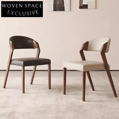 Modern Minimalist Solid Wood Dining Chair, Leather Upholstered for Home & Cafe