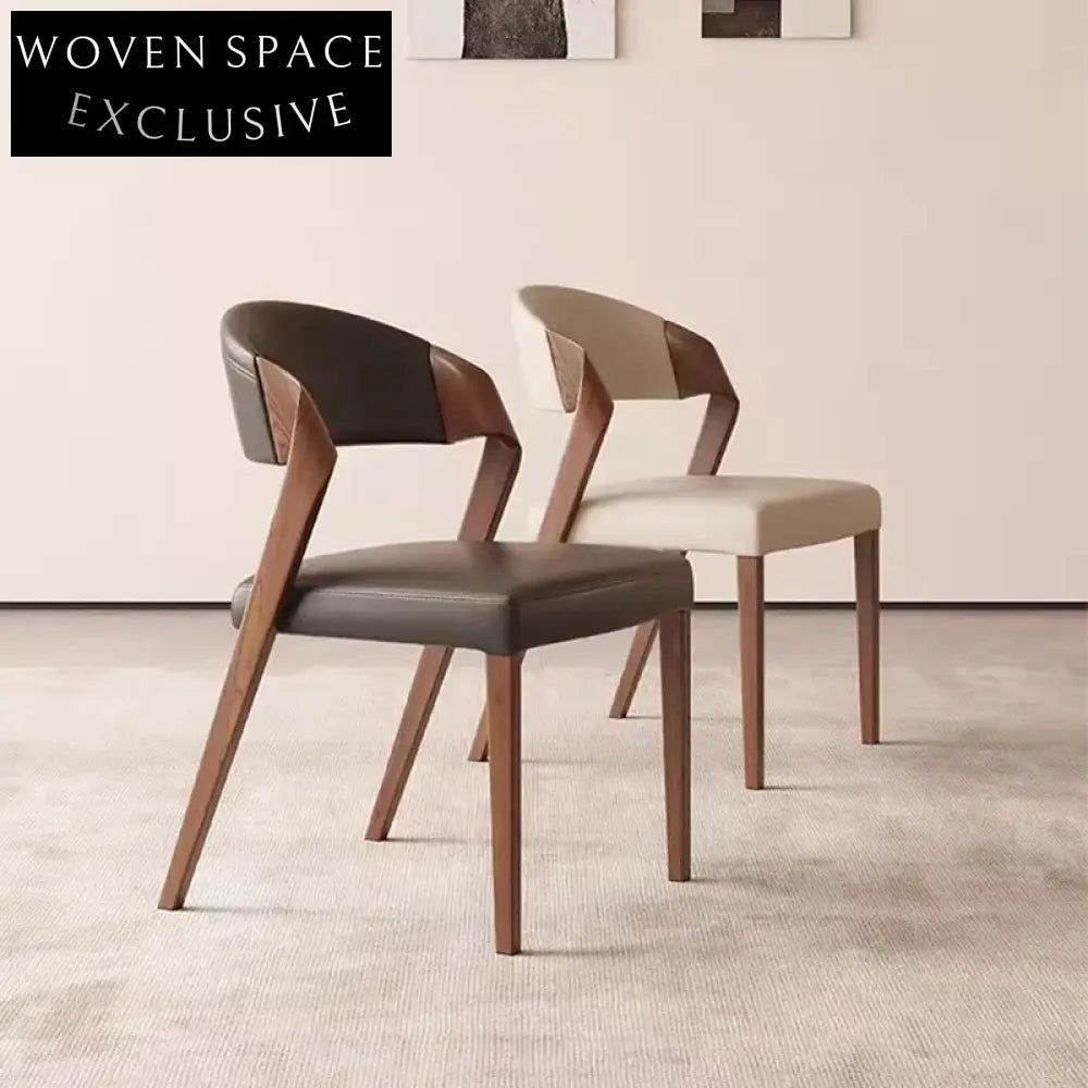 Modern Minimalist Solid Wood Dining Chair, Leather Upholstered for Home & Cafe