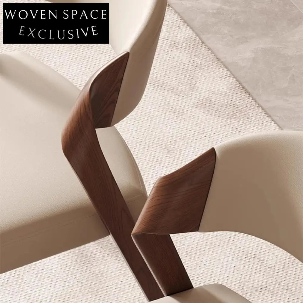 Modern Minimalist Solid Wood Dining Chair, Leather Upholstered for Home & Cafe