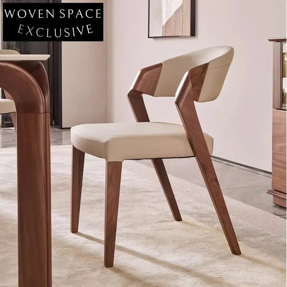 Modern Minimalist Solid Wood Dining Chair, Leather Upholstered for Home & Cafe