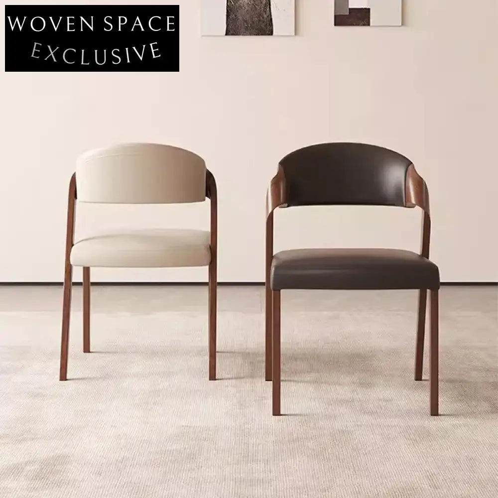 Modern Minimalist Solid Wood Dining Chair, Leather Upholstered for Home & Cafe