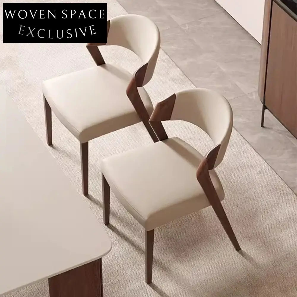 Modern Minimalist Solid Wood Dining Chair, Leather Upholstered for Home & Cafe