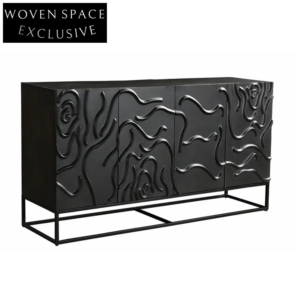 Modern Minimalist Solid Wood Rectangle Side Cabinet with Metal Legs for Living Room