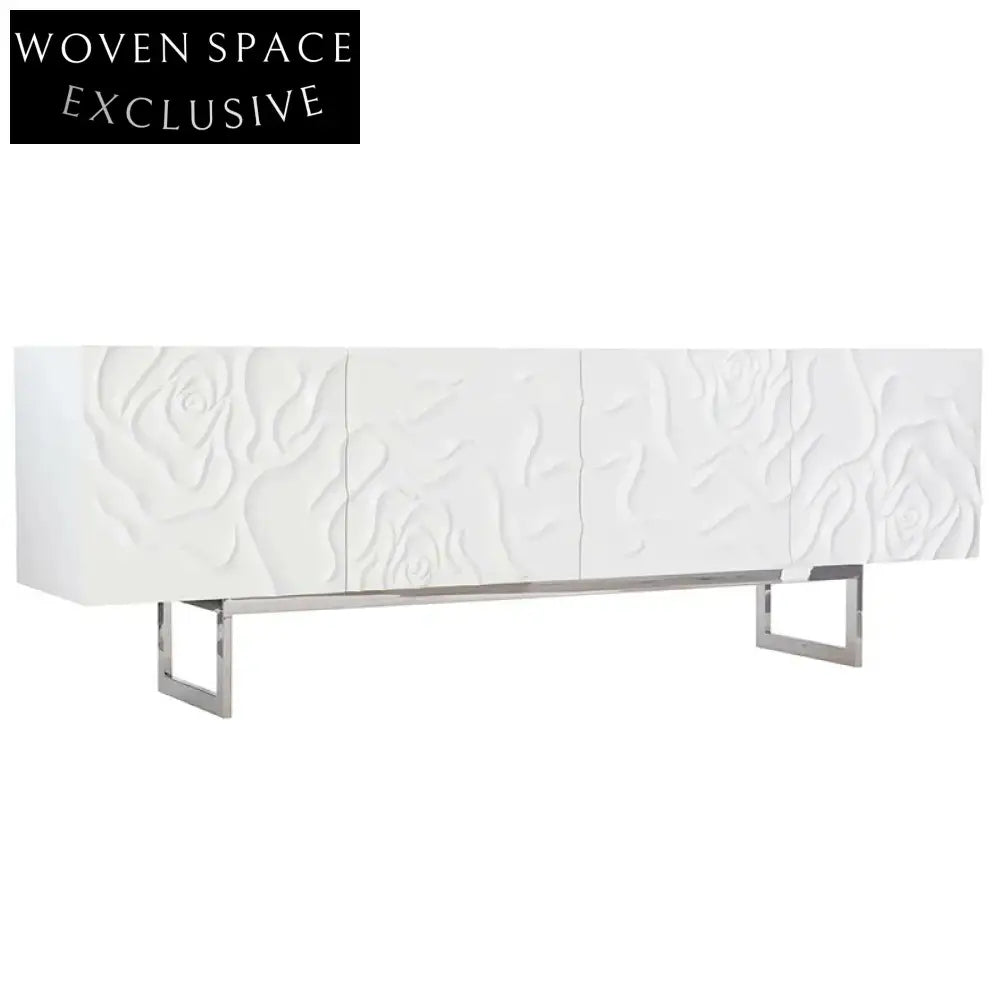 Modern Minimalist Solid Wood Rectangle Side Cabinet with Metal Legs for Living Room