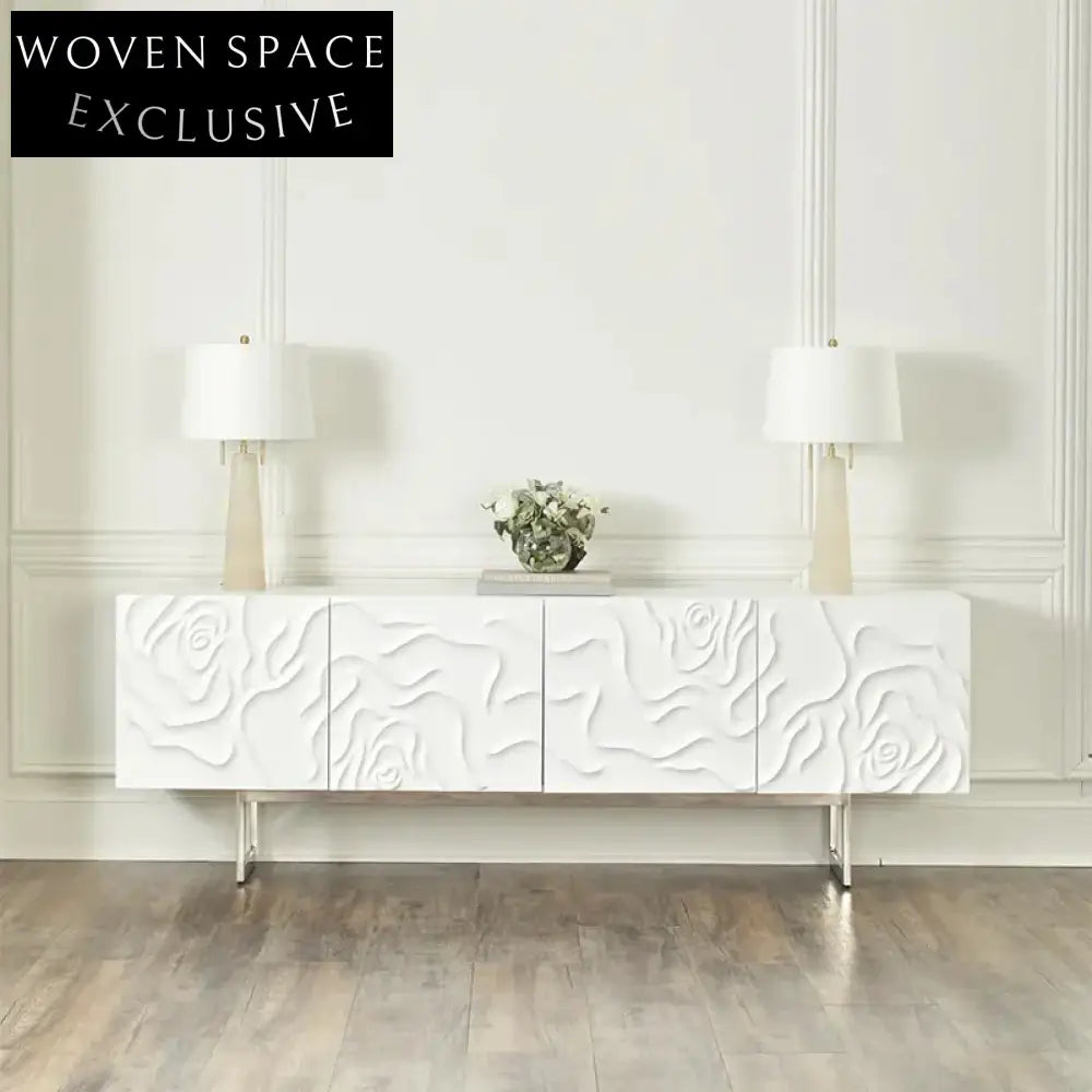 Modern Minimalist Solid Wood Rectangle Side Cabinet with Metal Legs for Living Room