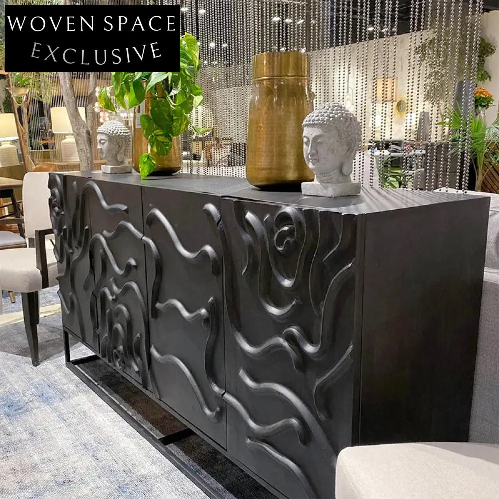 Modern Minimalist Solid Wood Rectangle Side Cabinet with Metal Legs for Living Room