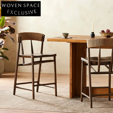 Modern Minimalist Solid Wood Woven Rope Backrest High Kitchen Bar Chair