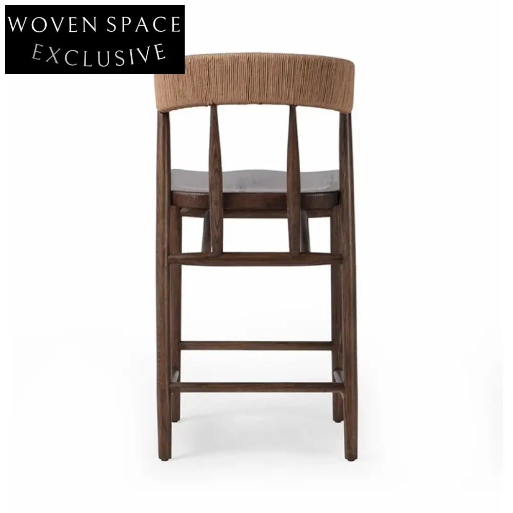 Modern Minimalist Solid Wood Woven Rope Backrest High Kitchen Bar Chair