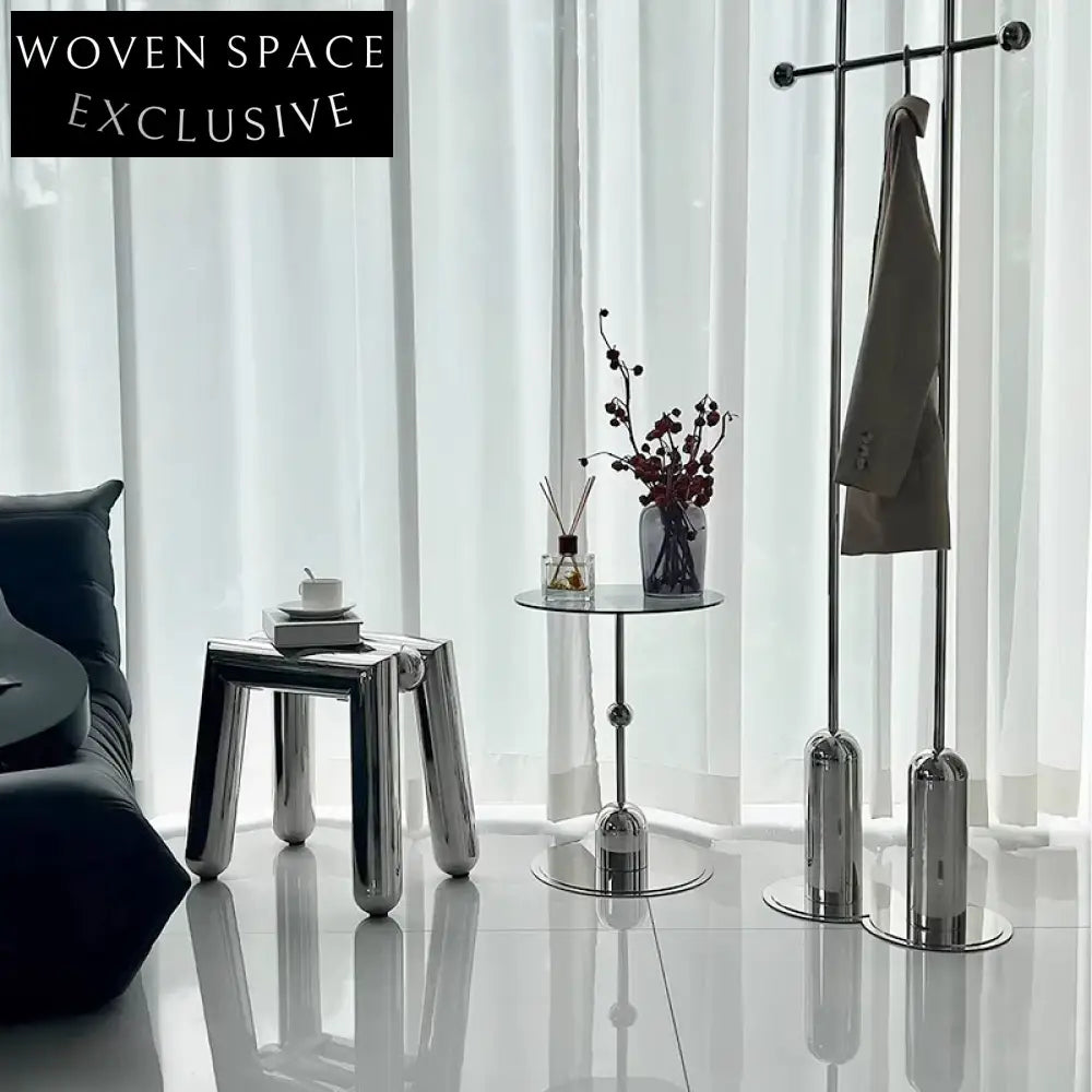 Modern Minimalist Stainless Steel Ottoman Stool for Living Room and Cafe