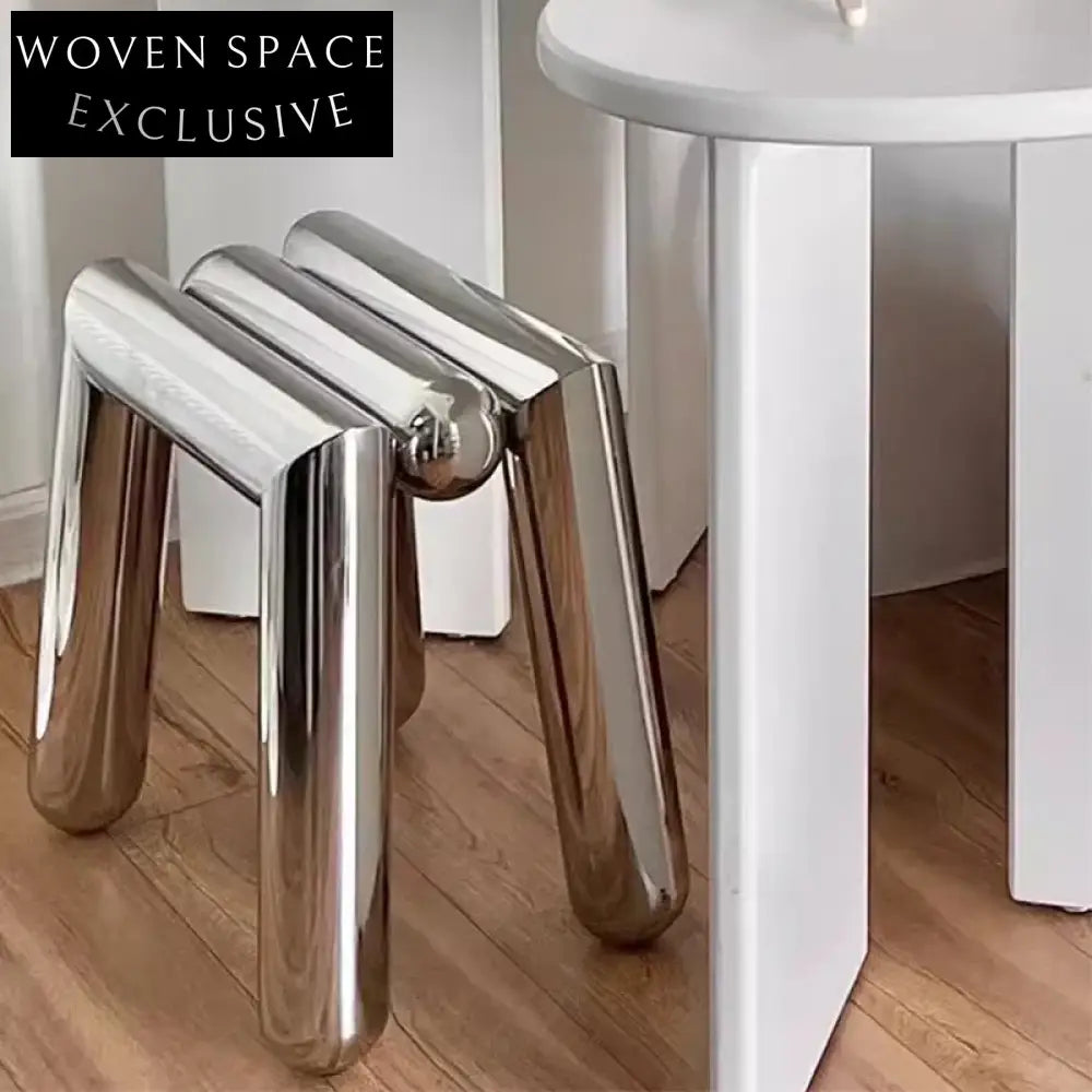 Modern Minimalist Stainless Steel Ottoman Stool for Living Room and Cafe