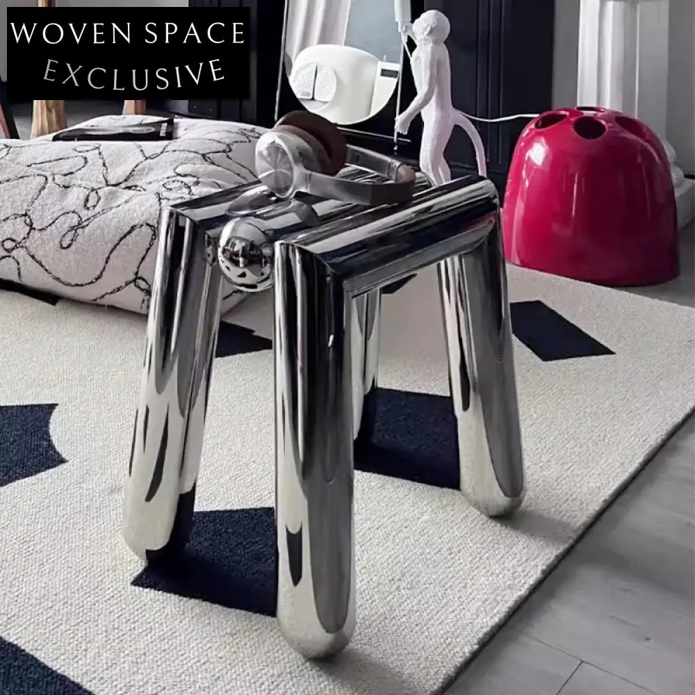 Modern Minimalist Stainless Steel Ottoman Stool for Living Room and Cafe