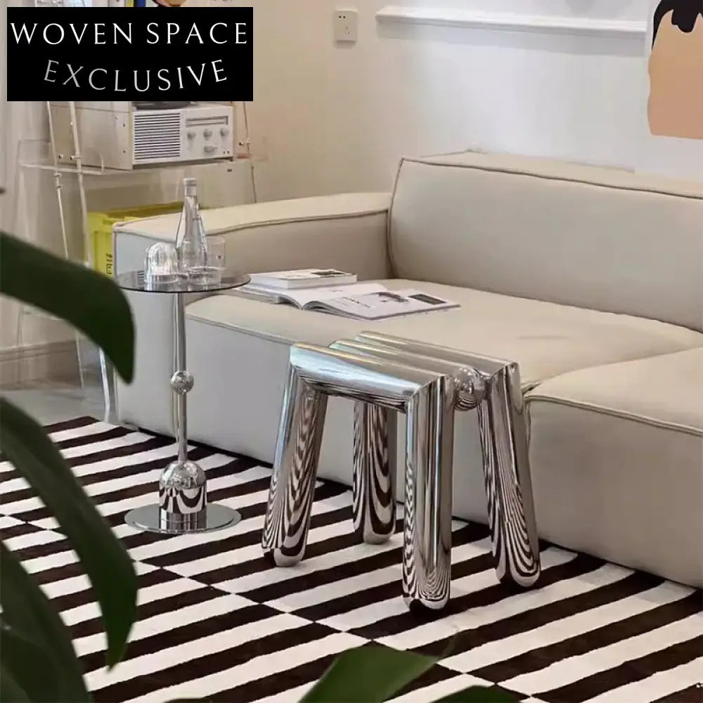 Modern Minimalist Stainless Steel Ottoman Stool for Living Room and Cafe