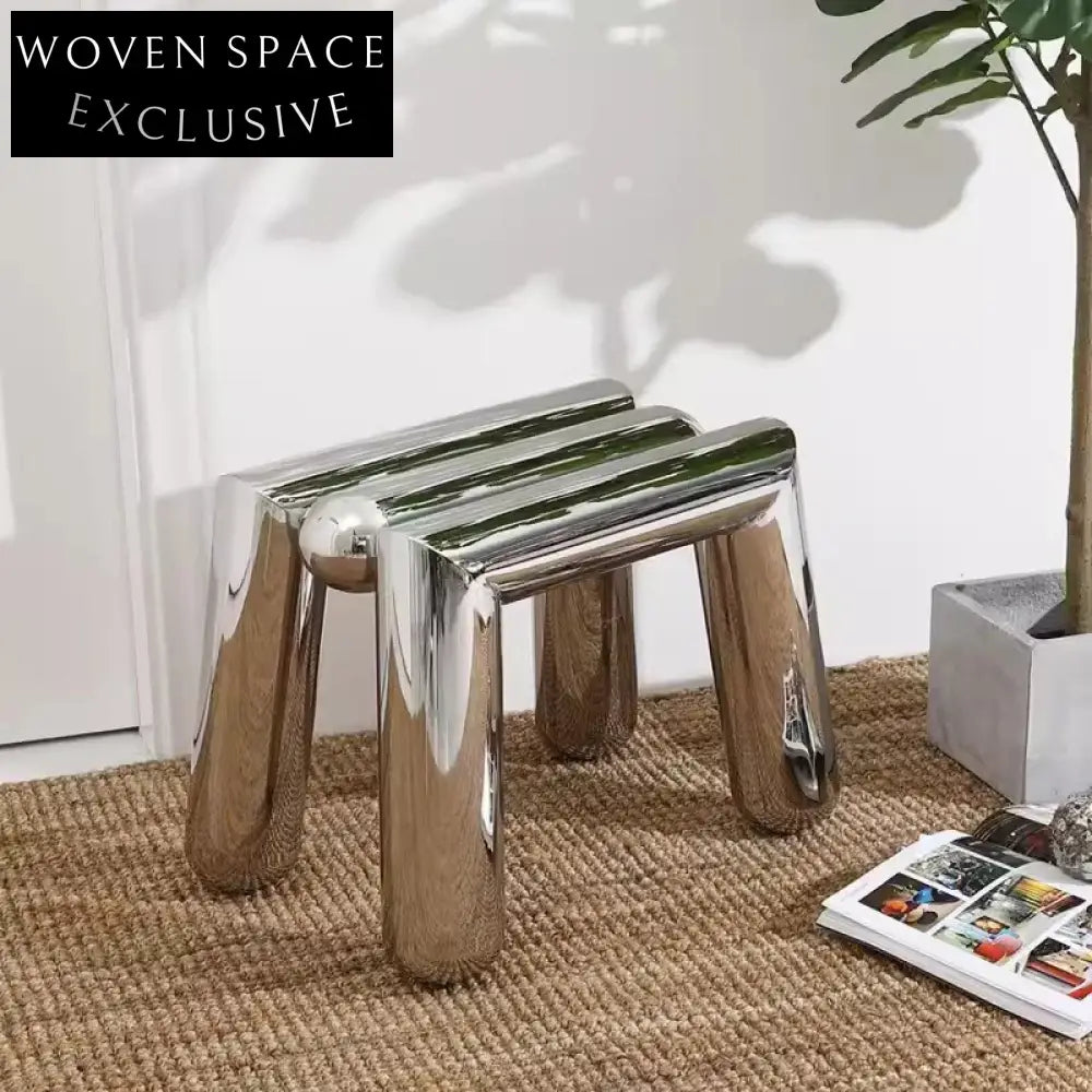 Modern Minimalist Stainless Steel Ottoman Stool for Living Room and Cafe