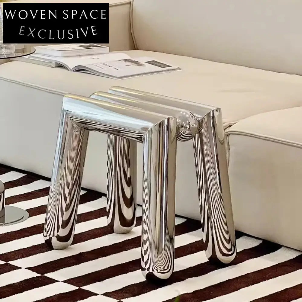 Modern Minimalist Stainless Steel Ottoman Stool for Living Room and Cafe