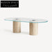 Modern Minimalist Tempered Glass Top Travertine Stone Marble Living Room Coffee Table