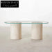Modern Minimalist Tempered Glass Top Travertine Stone Marble Living Room Coffee Table