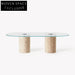 Modern Minimalist Tempered Glass Top Travertine Stone Marble Living Room Coffee Table
