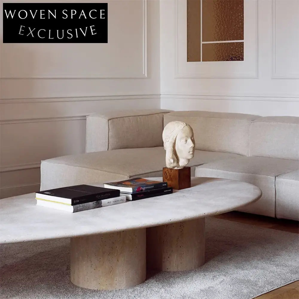 Modern Minimalist Travertine Marble Natural Stone Living Room Coffee Table