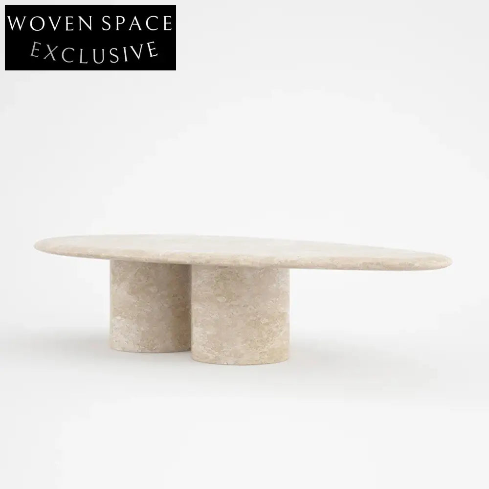 Modern Minimalist Travertine Marble Oval Living Room Coffee Table