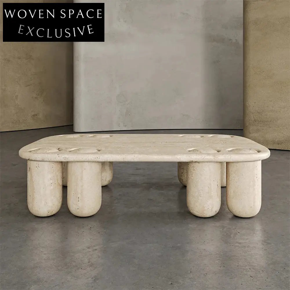 Modern Minimalist Travertine Rectangle Living Room Coffee Table