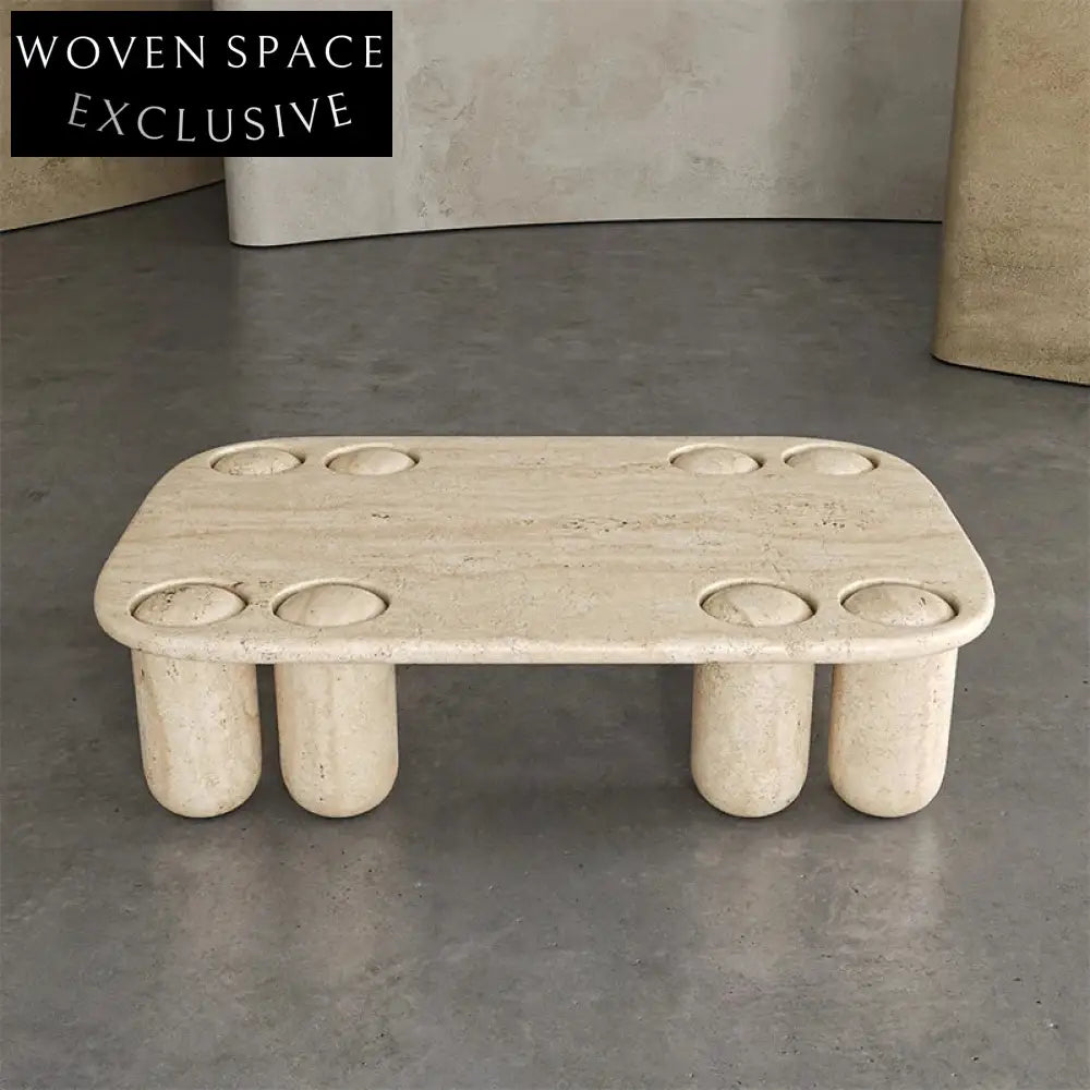 Modern Minimalist Travertine Rectangle Living Room Coffee Table