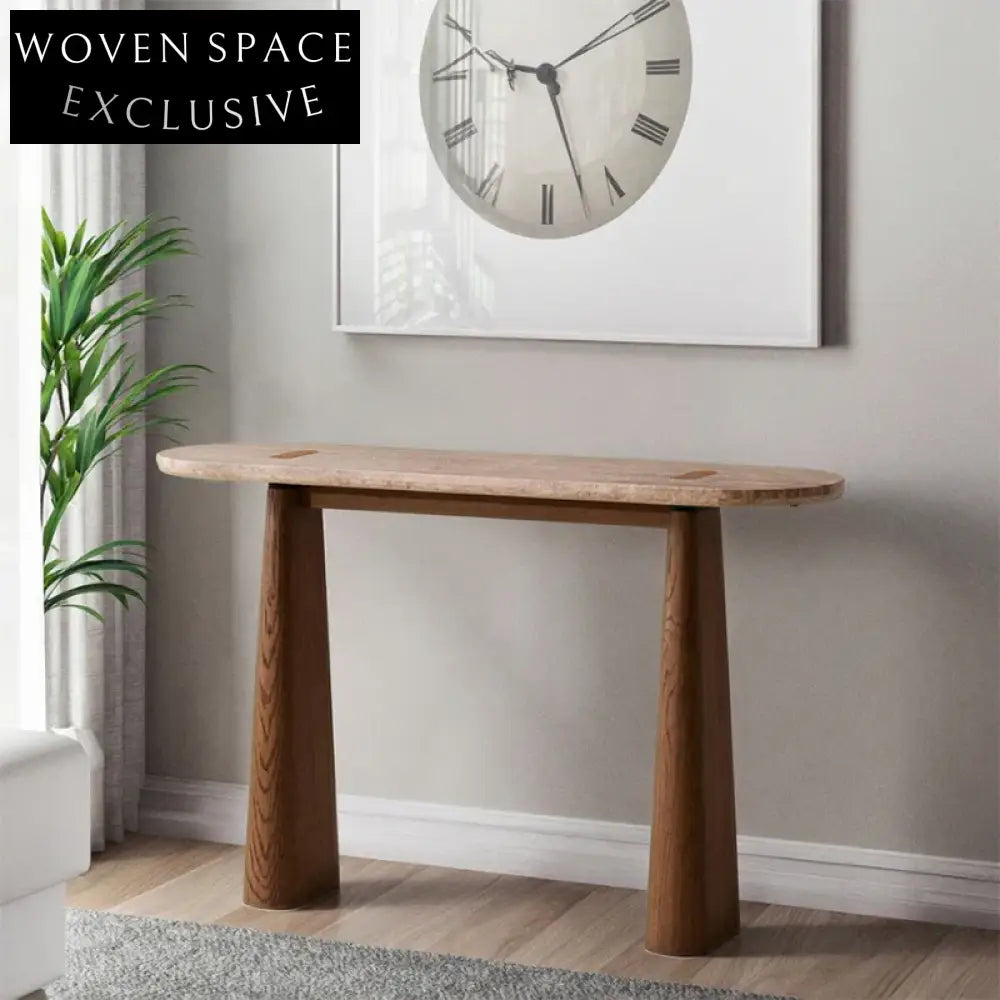 Modern Minimalist Travertine Stone Entryway Living Room Console Table