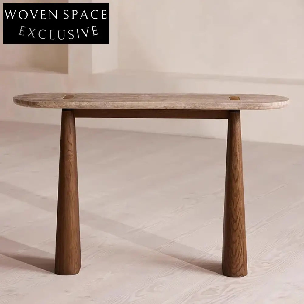 Modern Minimalist Travertine Stone Entryway Living Room Console Table