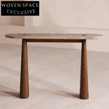 Modern Minimalist Travertine Stone Entryway Living Room Console Table