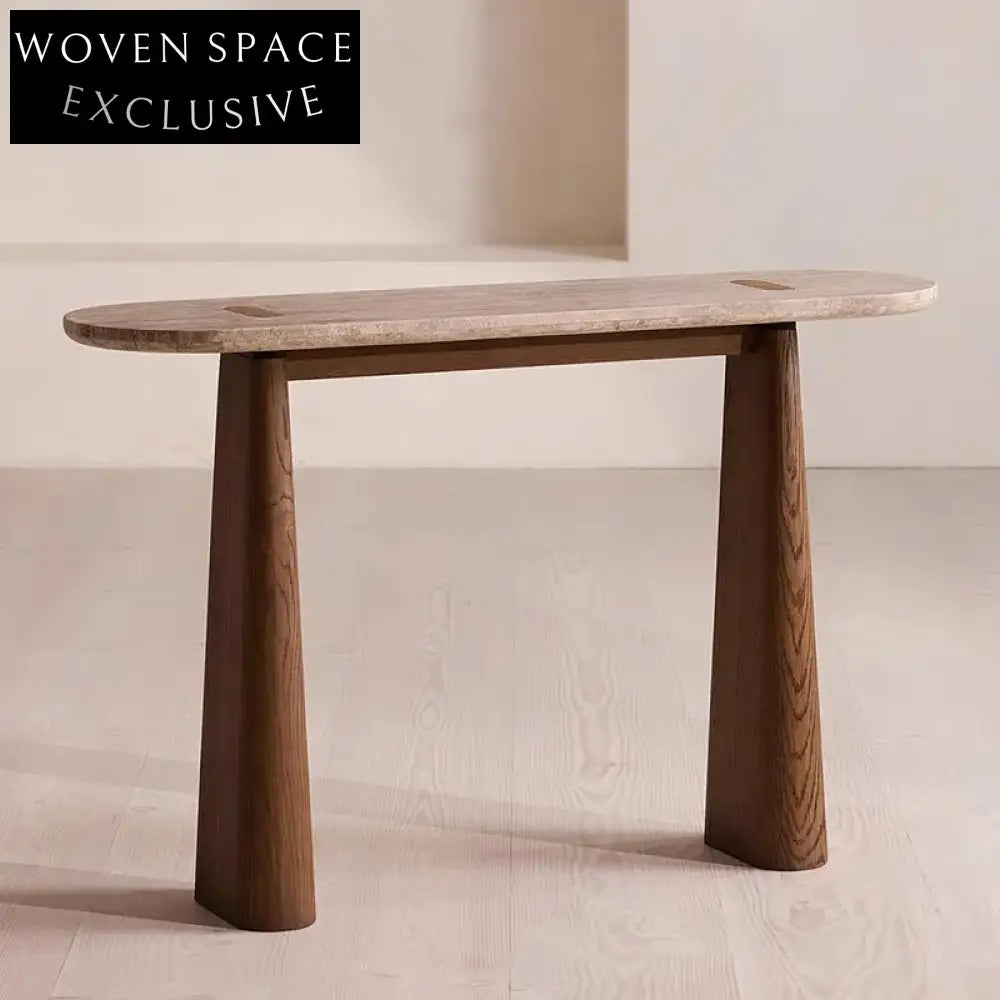 Modern Minimalist Travertine Stone Entryway Living Room Console Table