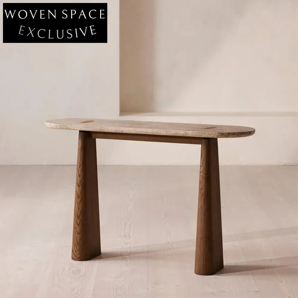 Modern Minimalist Travertine Stone Entryway Living Room Console Table