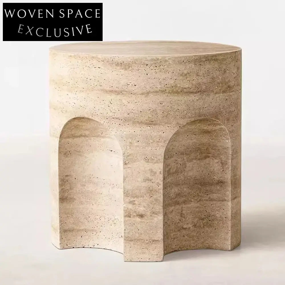 Modern Minimalist Travertine Stone Round Coffee Table for Living Room Decor