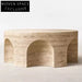 Modern Minimalist Travertine Stone Round Coffee Table for Living Room Decor