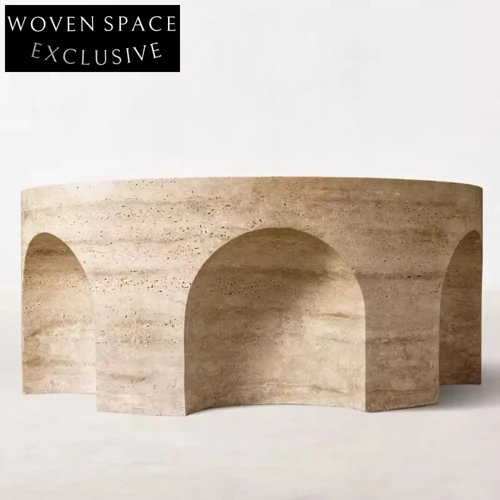 Modern Minimalist Travertine Stone Round Coffee Table for Living Room Decor