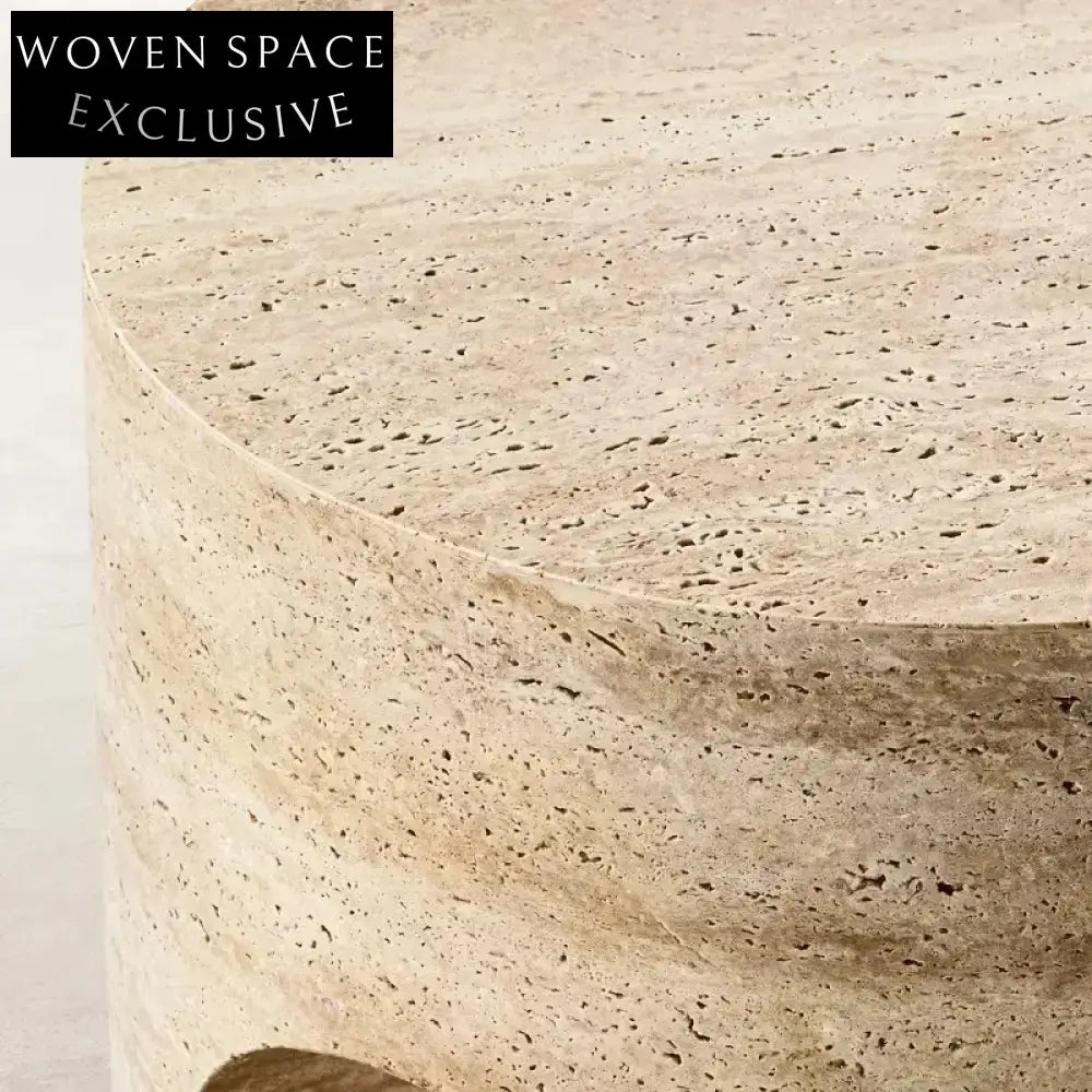 Modern Minimalist Travertine Stone Round Coffee Table for Living Room Decor