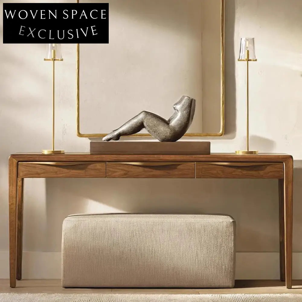 Modern Minimalist Walnut 3-Drawer Storage Console Table