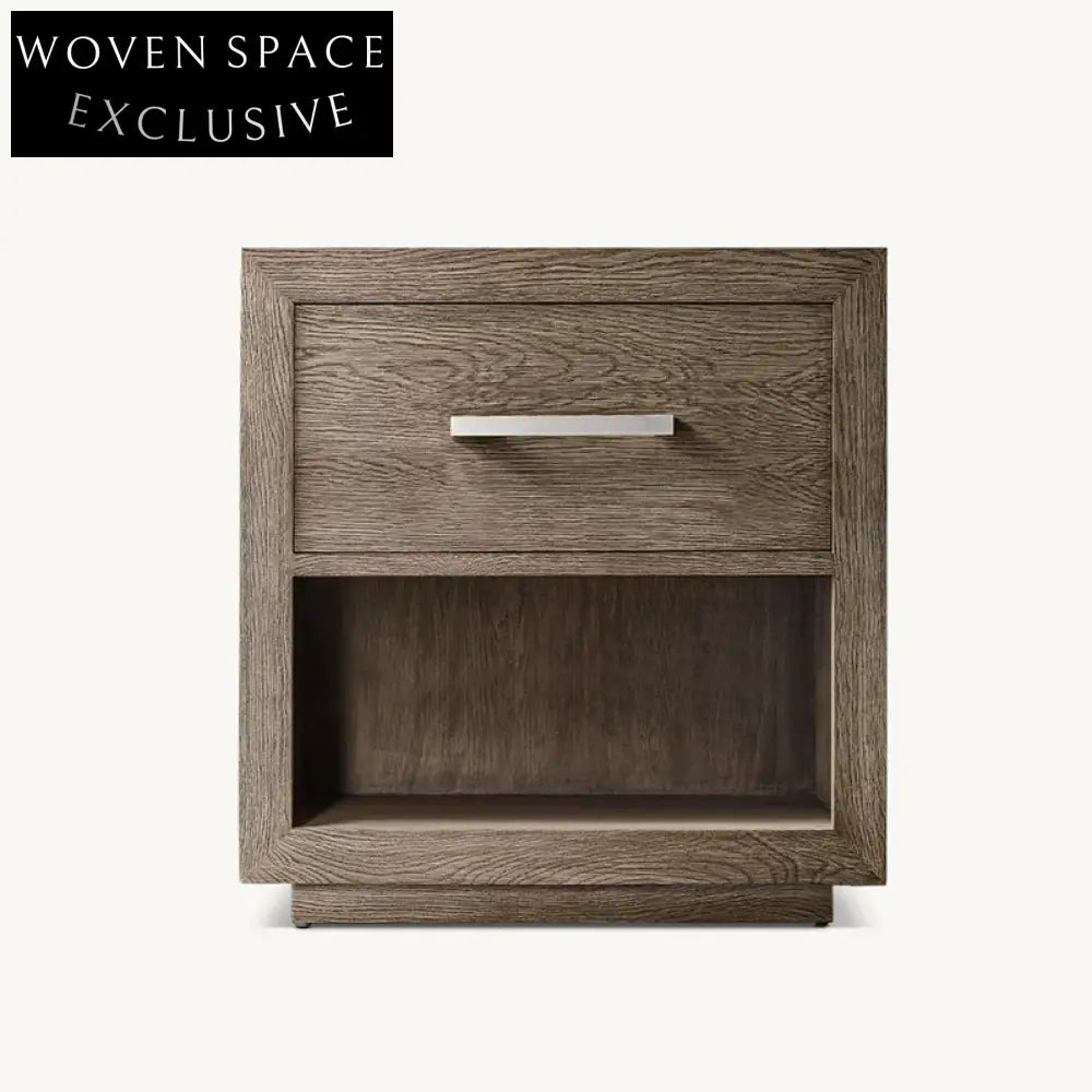 Modern Minimalist Wooden Nightstand with Drawers, Square Oak Veneer Bedside Table