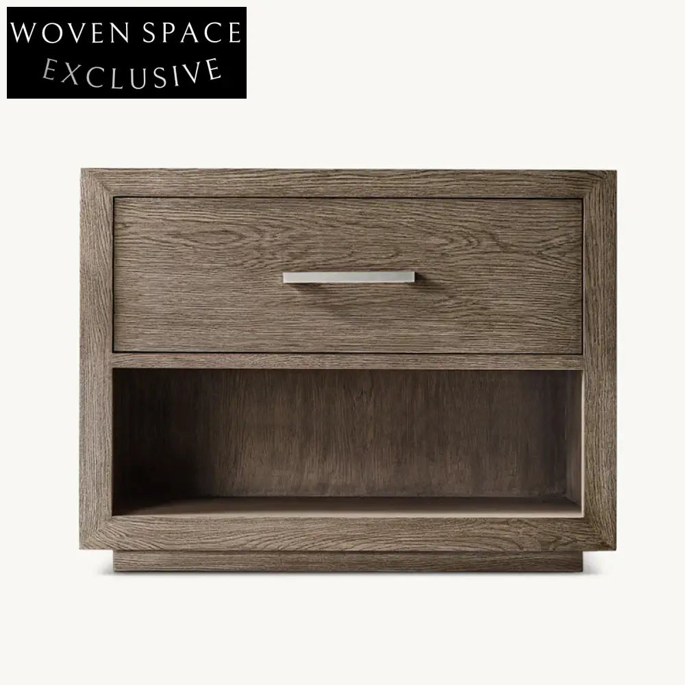 Modern Minimalist Wooden Nightstand with Drawers, Square Oak Veneer Bedside Table