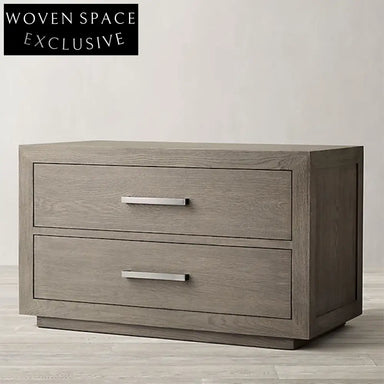 Modern Minimalist Wooden Nightstand with Drawers, Square Oak Veneer Bedside Table