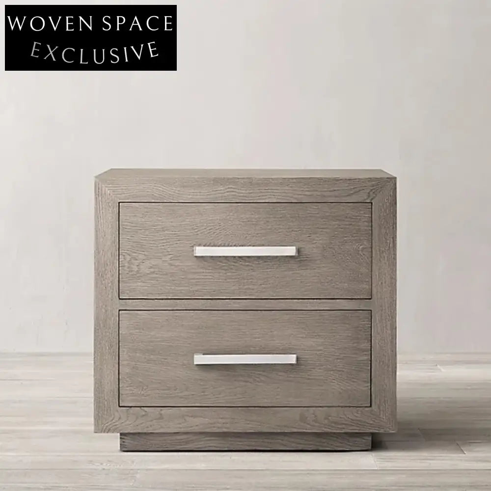 Modern Minimalist Wooden Nightstand with Drawers, Square Oak Veneer Bedside Table