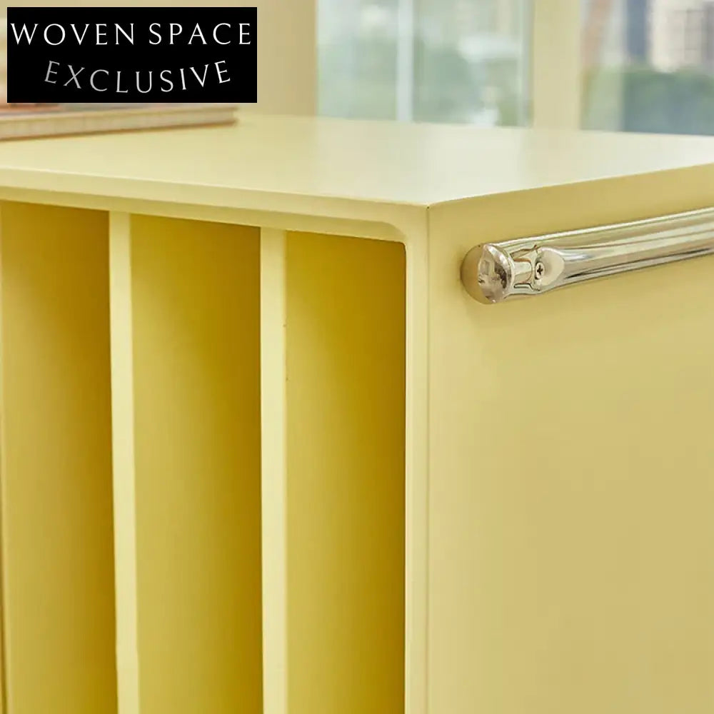 Modern Mobile Sofa Side Table with Storage, Wood-Metal Accent Cabinet