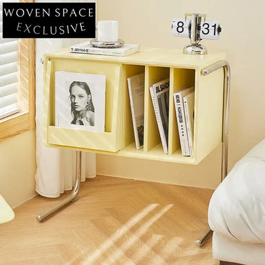 Modern Mobile Sofa Side Table with Storage, Wood-Metal Accent Cabinet