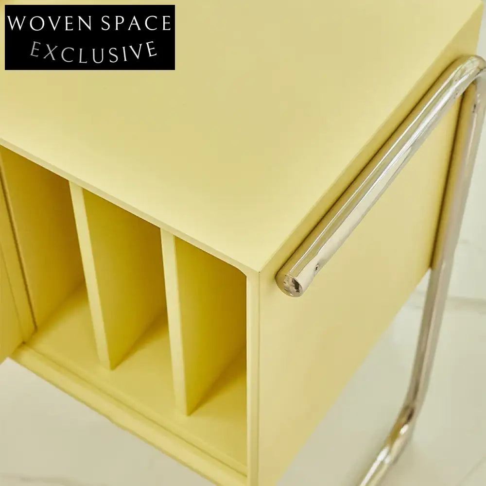 Modern Mobile Sofa Side Table with Storage, Wood-Metal Accent Cabinet