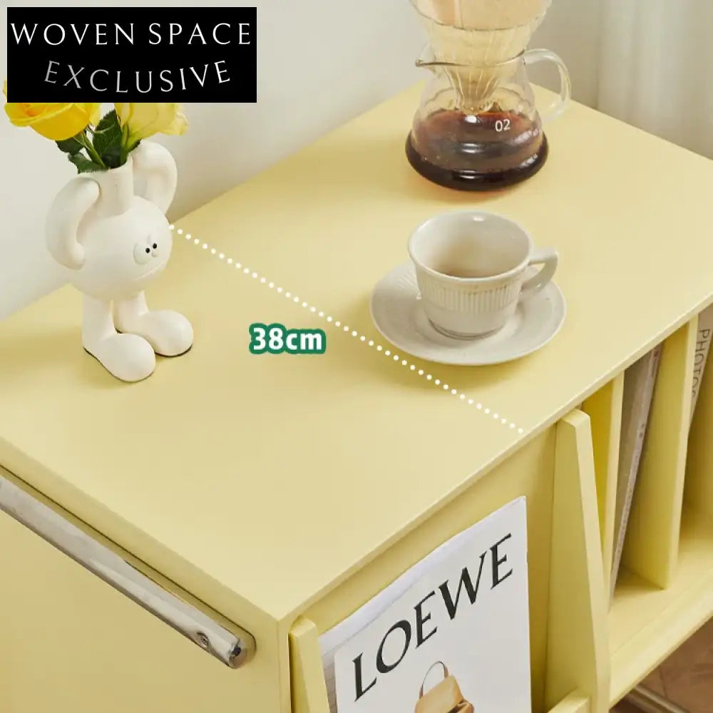 Modern Mobile Sofa Side Table with Storage, Wood-Metal Accent Cabinet