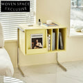 Modern Mobile Sofa Side Table with Storage, Wood-Metal Accent Cabinet