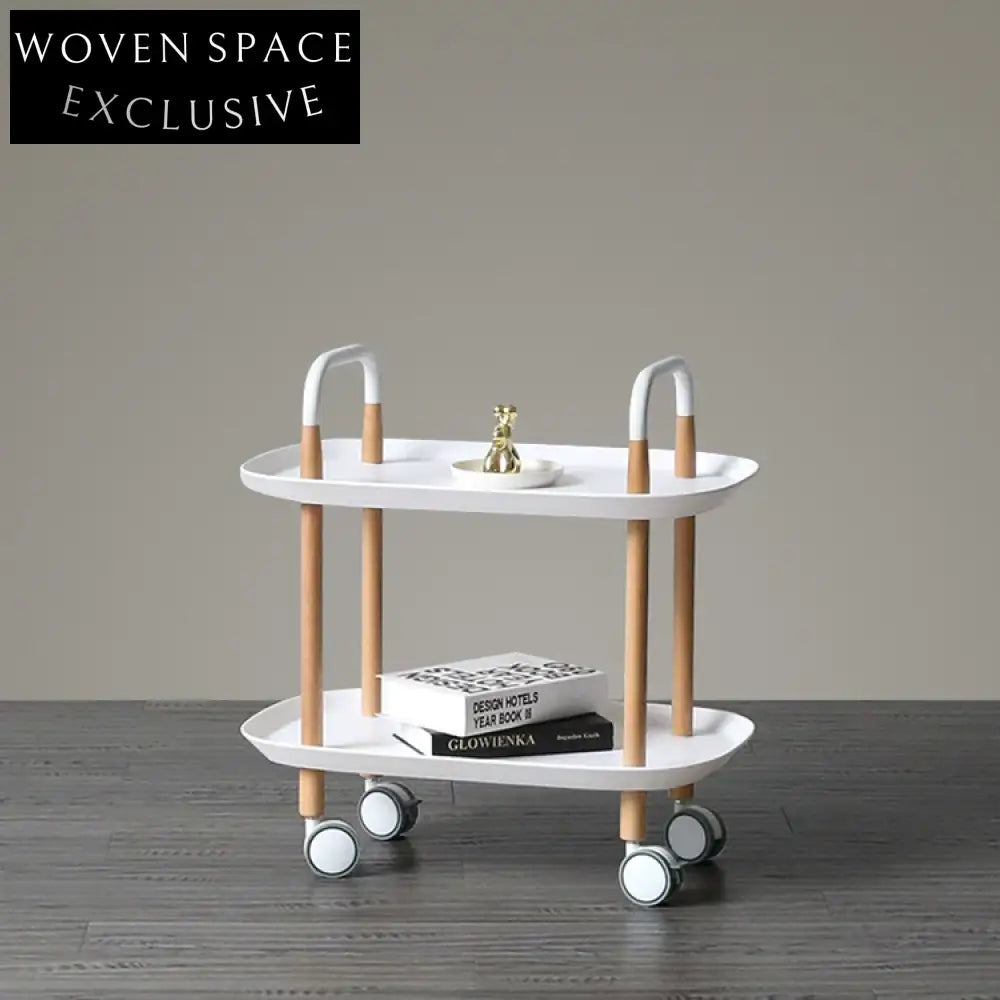 Modern Mobile Wood Storage Coffee Table with Wheels, Multifunctional Side Table